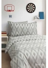Zigzag Desenli Gri Pamuklu Tek Kişilik Nevresim Takımı