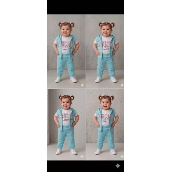 1/4 Yaş Girl Baskılı Yelekli 3lü Çocuk Takımı