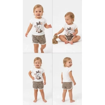 1/4 Yaş Leopar Tavşan Baskılı Çocuk Takımı
