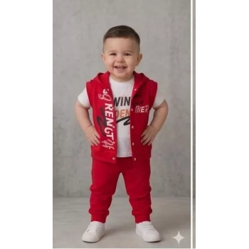 1/4 Yaş Winner Baskılı Yelekli 3lü Çocuk Takımı
