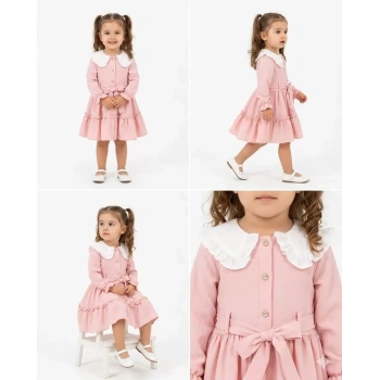 1/5 Yaş Düğme Detaylı Bebe Yaka Çocuk Elbisesi