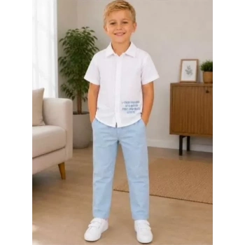 2/10 Yaş Müslin Gömlek Denim Pantolon Çocuk Takımı