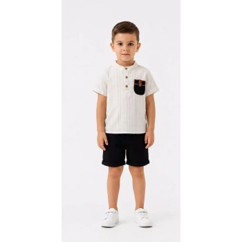 2/5 Yaş Keten Gömlek Gabardin Şort Çocuk Takımı