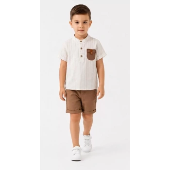 2/5 Yaş Keten Gömlek Gabardin Şort Çocuk Takımı