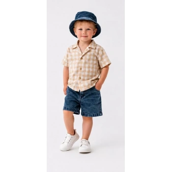 2/6 Yaş Denim Şapkalı Şortlu 3lü Çocuk Takımı