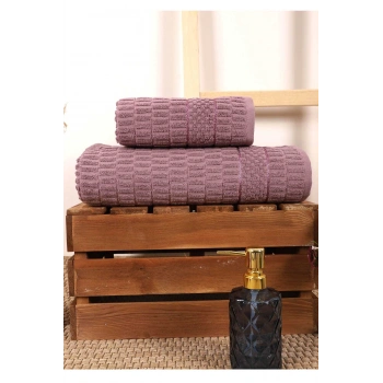 2 Parça Banyo Havlu Takımı %100 Pamuklu Çubuk Desen Mor