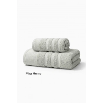 2 Parça Pamuklu Banyo Havlu Seti Ayla Gri