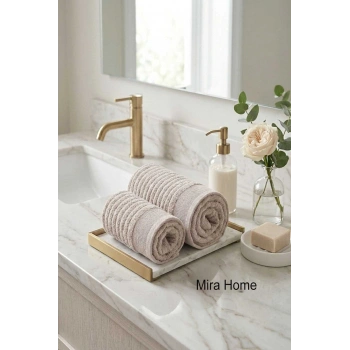 2 Parça Pamuklu Banyo ve El Yüz Havlu Seti Şeyda Krem