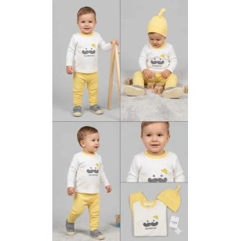3/12 Ay Gentilmen Baskılı 3 Parça Bebek Takımı