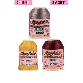 3 Adet Altınbaşak Oya ve Dantel İpi 20 gr - Biçomi - No: 672 - 604 - 770