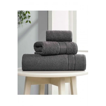 3 lü Banyo Havlusu Seti Pamuklu Ritim Antrasit