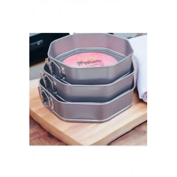 3lü Sekizgen Kelepçeli Kek Kalıbı