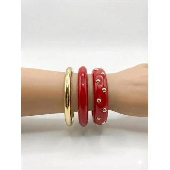 3Lü Set Bilezik - Kırmızı