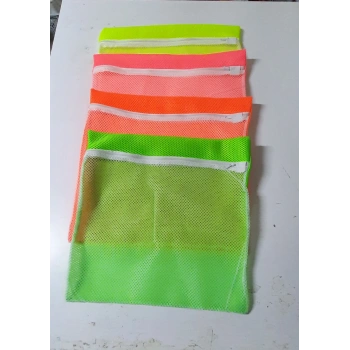 4 Adet 4 Renk  Fermuarlı - Hassas Çamaşır Terlik  Ayakkabı Yıkama Filesi Büyük Boy