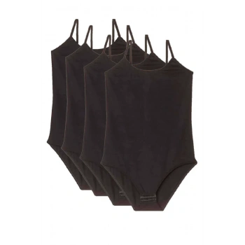 4 Adet İp Askılı Kadın Çıtçıtlı Body Siyah