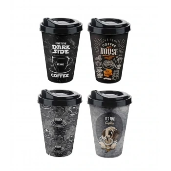 4 Adet Kahve Bardağı - Kapaklı Desenli 400ml