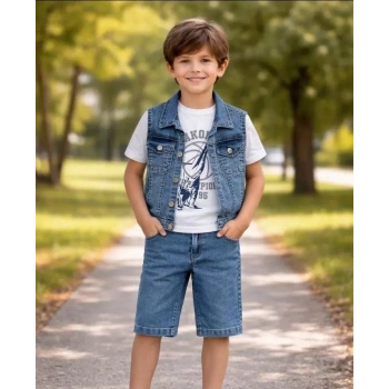 5/12 Yaş Kot(denim) Kumaş Tişörtlü Çocuk Takımı