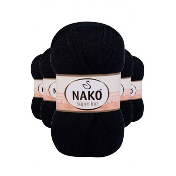 5 Adet Süper İnci El Örgü İpi 100 gr Siyah 217