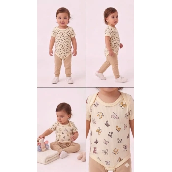 6/18 Ay Baskılı Zıbınlı Penye Bebek Takımı