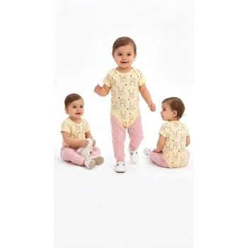 6/18 Ay Baskılı Zıbınlı Penye Bebek Takımı