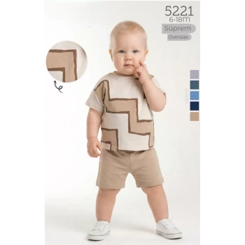 6/18 Ay Geometrik Baskılı Oversize Bebek Takımı