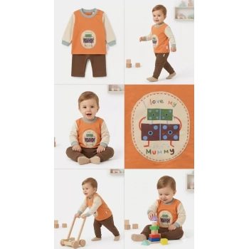 6/24 Ay Baskılı 2 Parça Bebek Takımı