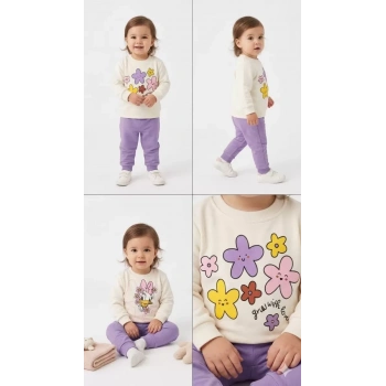 6/24 Ay Çiçek Baskılı Basic Bebek Takımı