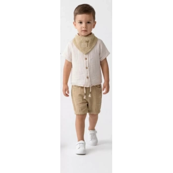 6/24 Ay Fularlı Müslin Kumaş 3lü Bebek Takımı