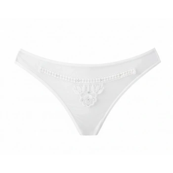 Bicomi Beyaz Nakış Desenli Taşlı Fantezi Tanga String