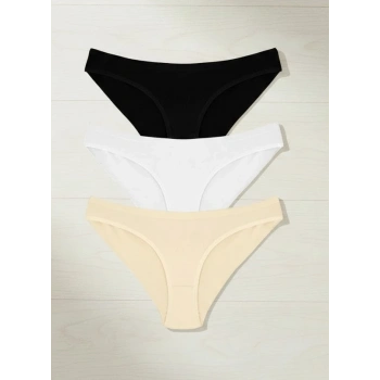 Bicomi Pamuklu Siyah Beyaz Ten Rengi 3lü Külot