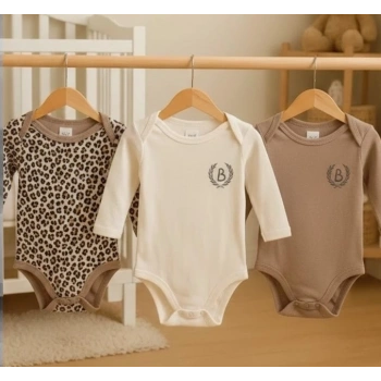 3lü Naturel Bebek Badi Zıbın -%100 Pamuk