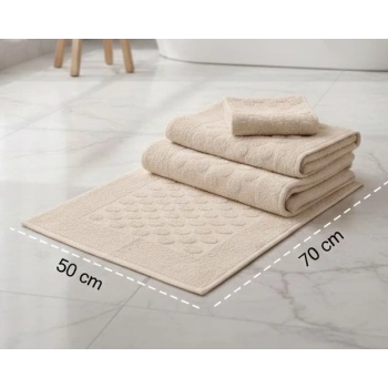 3lü Pamuklu Ayak Havlusu Seti Kabartma Desenli 50x70 Cm Bej