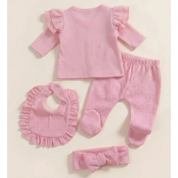 Omuzdan Fırfır Detaylı  %100 Pamuk Kız Hastane Çıkışı