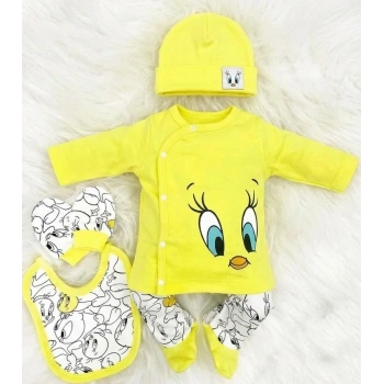 Bicomi %100 Pamuklu Civciv Desenli Yenidoğan 5’li Hastane Çıkışı – Bebek Cildine Dost Yumuşaklık