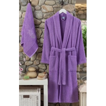 Bicomi Ultra Emici %100 Pamuklu Lavanta Bornoz & Havlu Seti – Cilt Dostu Konfor Paketi