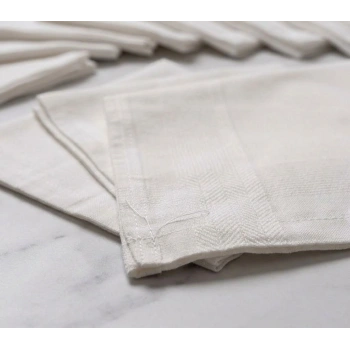 Premium Denizli Dokuması 12li Beyaz Kumaş Mendil Seti - Saf Pamuk Konforu