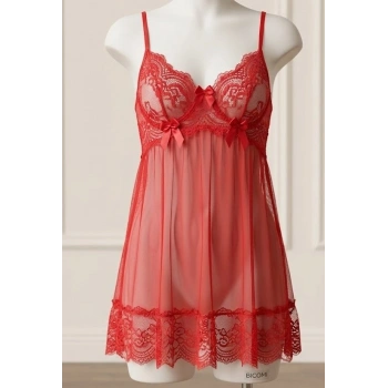 icomi Tutku Serisi: Dantel Detaylı ve Sırt Dekolteli Transparan Tül Gecelik