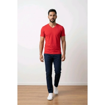 BİÇOMİ Premium Comfort Modern Fit V-Yaka Tişört