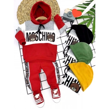 9-12-18-24 Ay Kapşonlu İp Bağlama Baskılı 2li Bebek Takımı Kırmızı