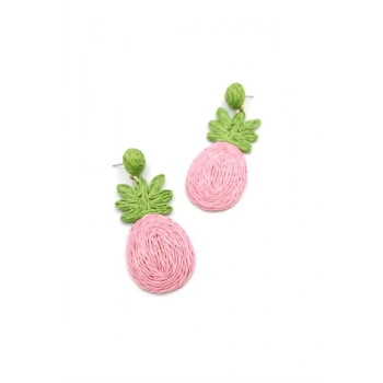 Ananas Hasır Küpe - Pembe