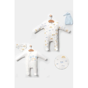 Araba Desenli Mavi 4lü Erkek Bebek Tulumu