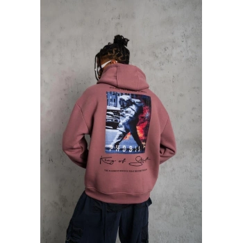 Astronot Baskılı Kapüşonlu Sweat - Gül Kurusu