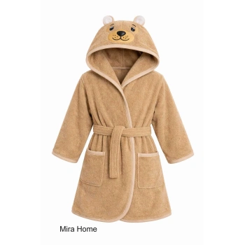 Ayıcık Figürlü Nakışlı Kapüşonlu Çocuk Bornozu