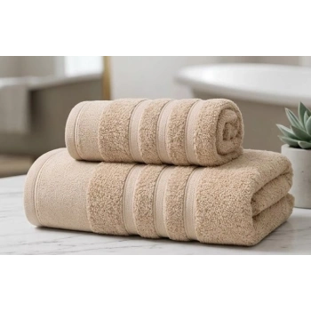 Ayla Bej Ultra Emici Doğal Pamuklu 2li Banyo Havlu Seti