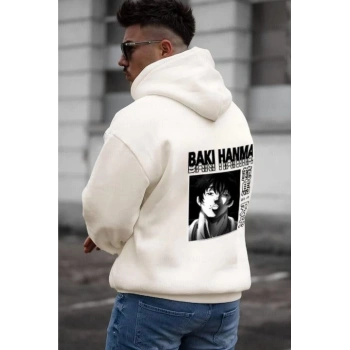 Baskılı Kapüşonlu ve Kordon İpli Sweat - Beyaz -