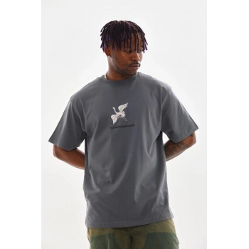 Baskılı Oversize T-Shirt - Füme -