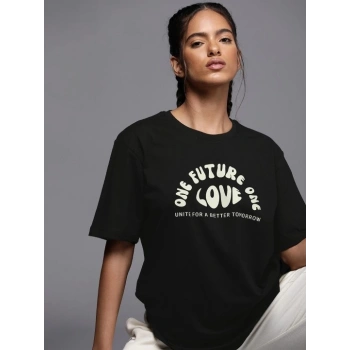 Baskılı Oversize T-shirt - Siyah -