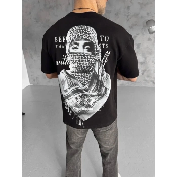 Baskılı Oversize T-Shirt - Siyah -