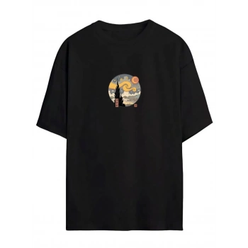 Baskılı Oversize T-Shirt - Siyah -