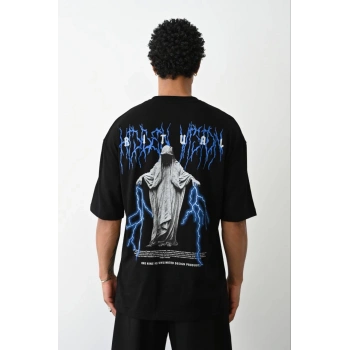 Baskılı Oversize T-Shirt - Siyah -